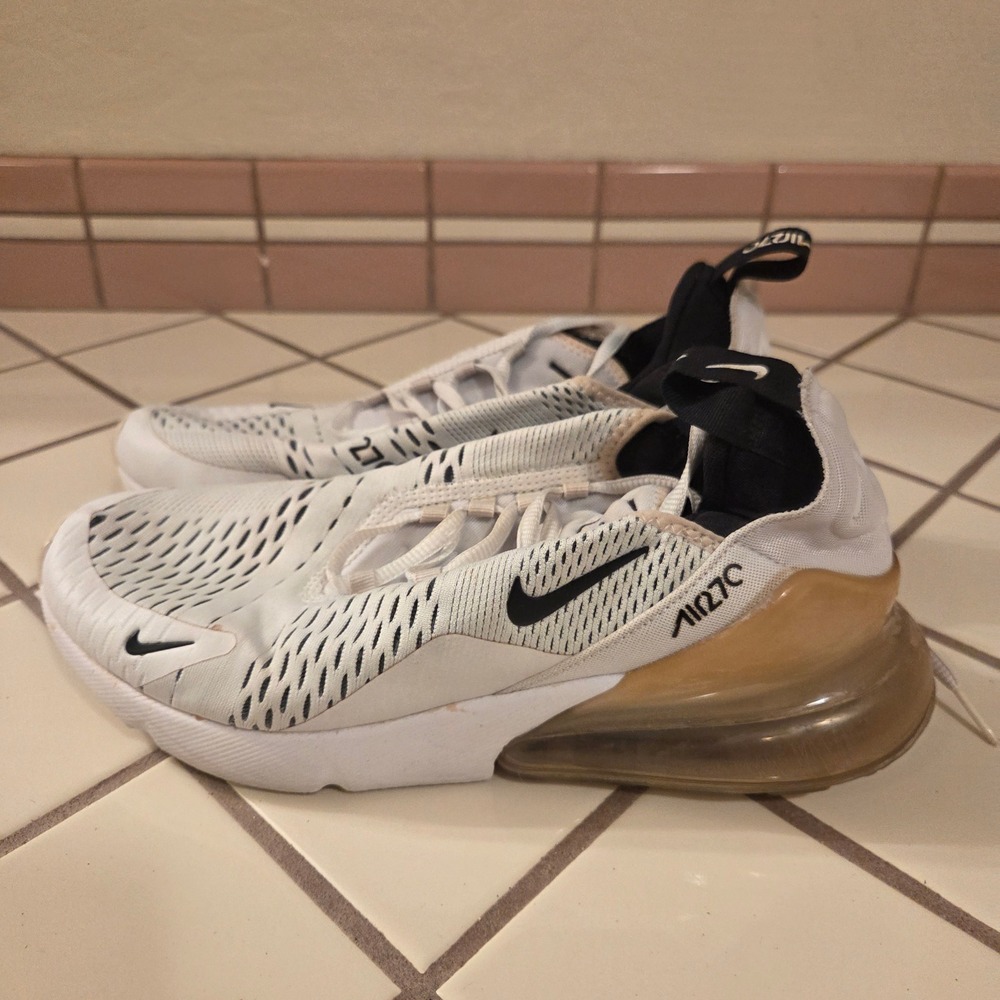Nike Air Max 270 White Black Gold AH6789-100 Womens Size 9.5 Running Shoes